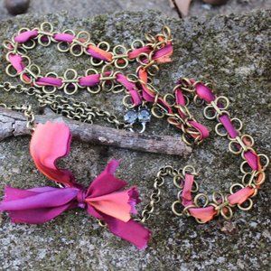 [5/$25] Loft Vintage Brass Pink Ribbon Necklace